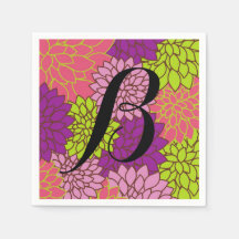 Floral Ousado em Verde Lima Rosa Roxo sua Inicial