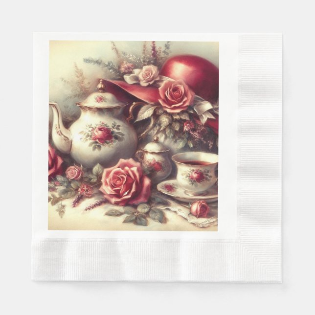 Guardanapo de papel floral para chá vermelho elega (Frente)