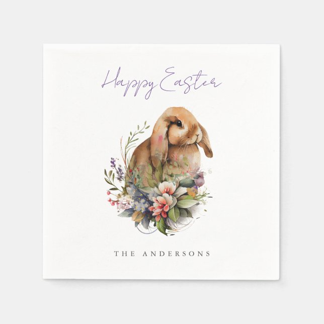 Guardanapo De Papel Floral Páscoa Bunny (Frente)