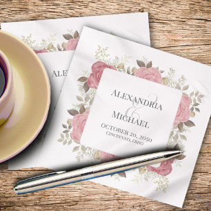 Guardanapo De Papel Floral Personalizado de Casamento Rosa Esbranquiça