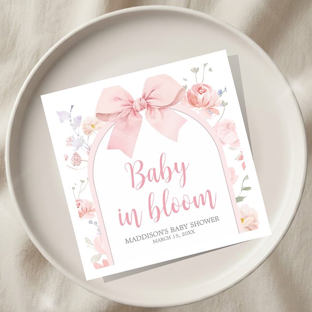 Guardanapo De Papel Floral Pink Bow Baby in Bloom Baby Shower (Criador carregado)
