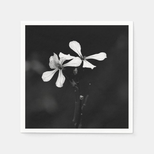 Guardanapo De Papel floral preto e branco mínimo (Frente)