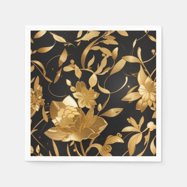 Guardanapo De Papel Floral Preto e Dourado de Luxo (Frente)