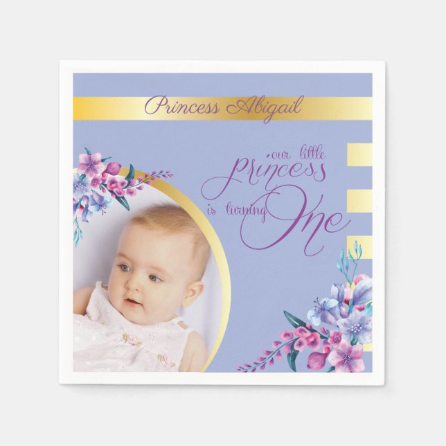 Guardanapo De Papel Floral Princess Photo Birthday (Frente)