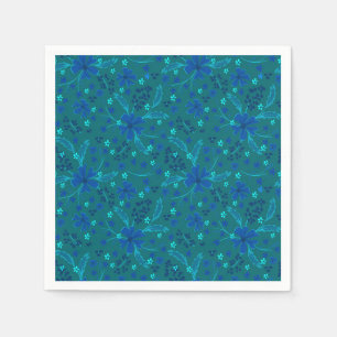 Guardanapo De Papel Floral retro azul-turquesa escuro monocromático