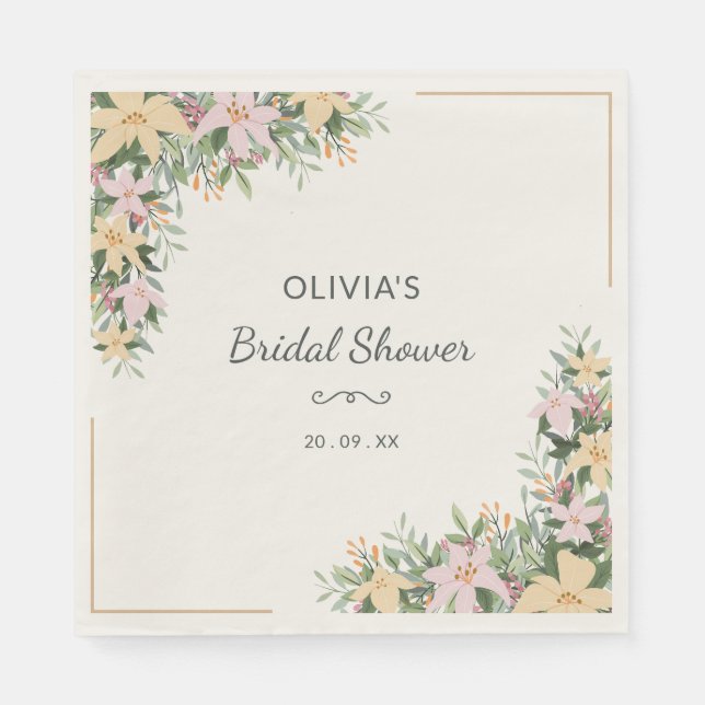 Guardanapo De Papel Floral Romantic Bridal Shower Napkin (Frente)