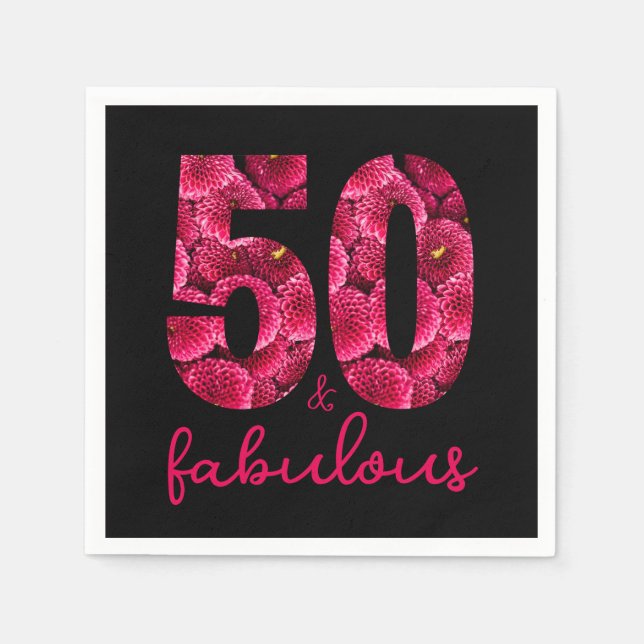 Guardanapo De Papel Floral rosa 50 e Festa de aniversário 50 fabulosa (Frente)