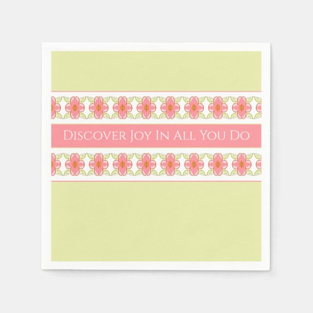 Guardanapo De Papel Floral Rosa Com Verde Claro (Frente)