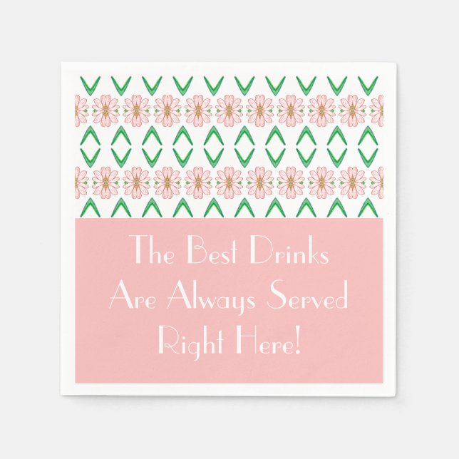 Guardanapo De Papel Floral Rosa com Verde e Branco (Frente)