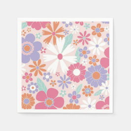 Guardanapo De Papel Floral Rosa Groovy Retro
