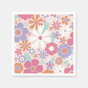 Guardanapo De Papel Floral Rosa Groovy Retro