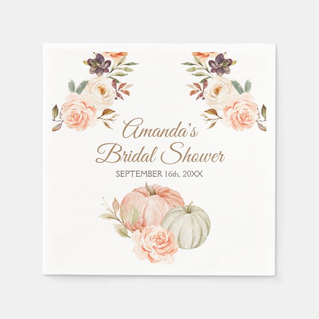 Guardanapo De Papel Floral Rustico de Abóbora Verde Outono Pêssego (Frente)