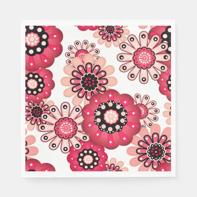 Guardanapo De Papel Floral rústico retrô vermelho e branco (Frente)