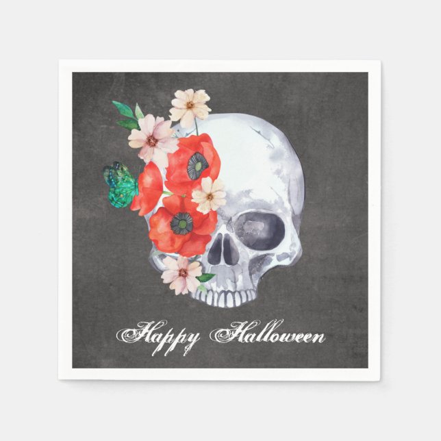 Guardanapo De Papel Floral Skull Halloween (Frente)