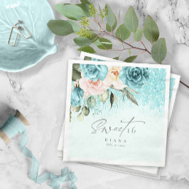 Guardanapo De Papel Floral Sparkles Sweet Six Teal ID912
