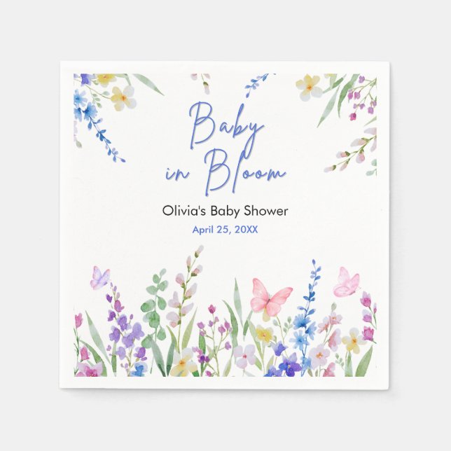 Guardanapo De Papel Floral Spring Baby in Bloom Baby Shower   (Frente)