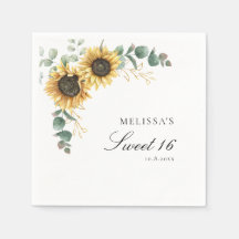 Floral Sunflower Eucalyptus Sweet 16 Party Paper