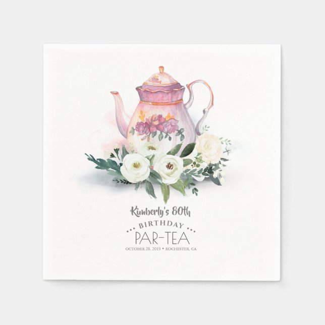 Guardanapo De Papel Floral Teapot Birthday Par-Tea (Frente)