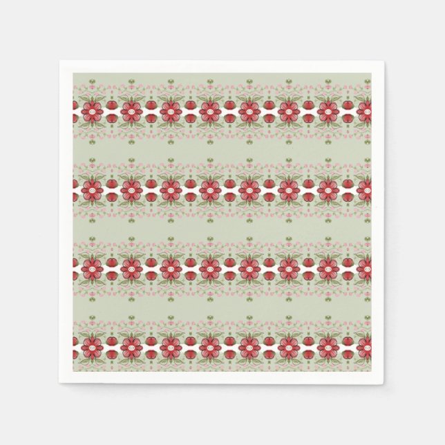 Guardanapo De Papel Floral Vermelho E Rosa Bonitos, Acentos (Frente)