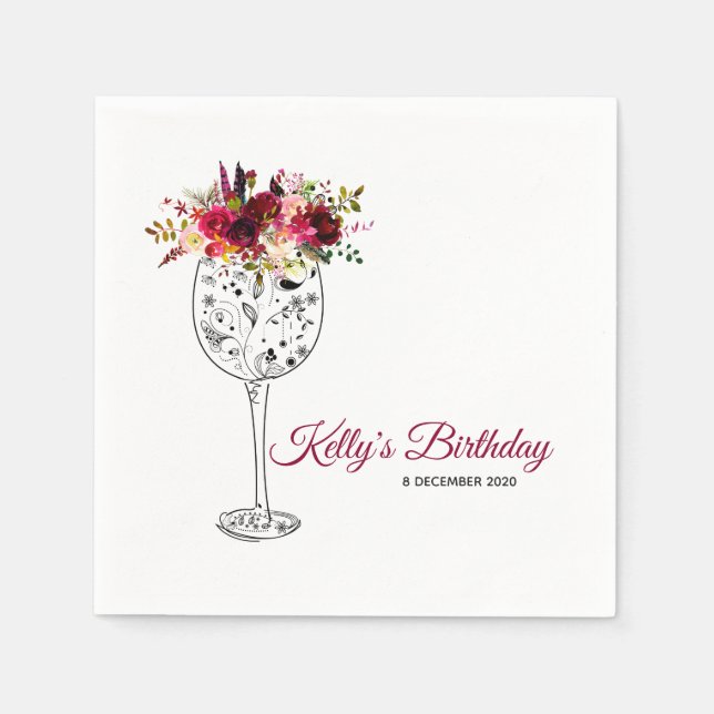 Guardanapo De Papel floral, vinho, branco, papel coquetel Nápoles (Frente)