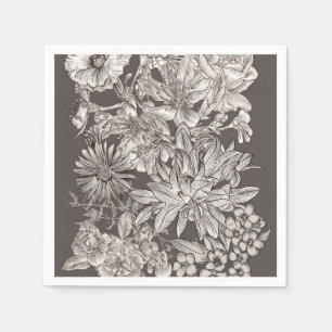 Guardanapo De Papel Floral Vintage Moderno Casamento em Marfim e Cinza