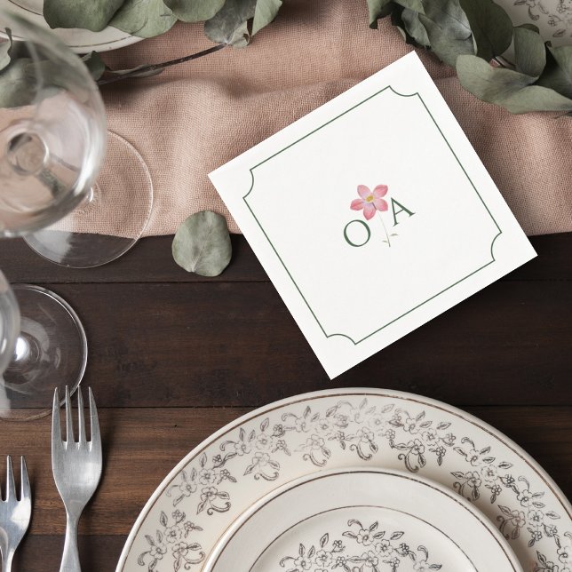 Guardanapo De Papel Floral Wedding Monogram Cocktail Napkin (Criador carregado)