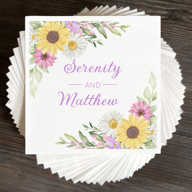 Guardanapo De Papel Floral Wedding Wildflower Sunflower Daisy Boho (Criador carregado)