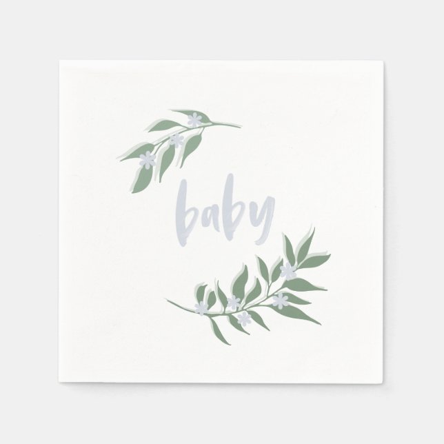 Guardanapo De Papel Floral Wreath Baby Blue Napkin | CHÁ DE FRALDAS (Frente)