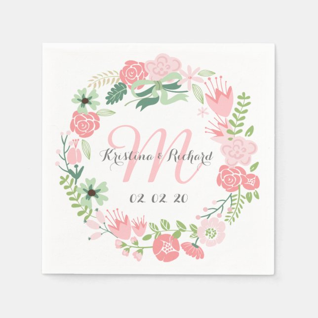 Guardanapo De Papel Floral Wreath Personalizado Documento de Casamento (Frente)