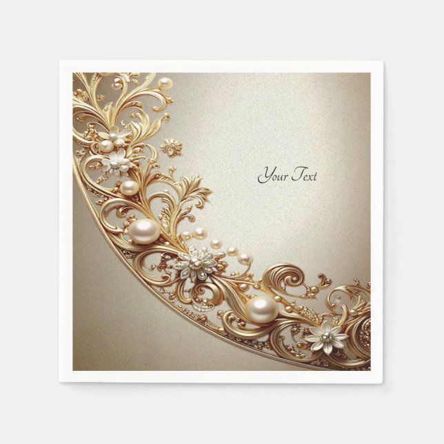 Guardanapo De Papel Floreado Dourado Ornamentado (Frente)