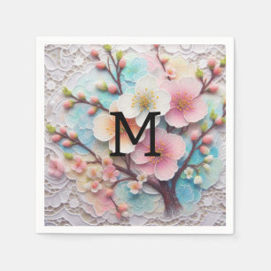 Guardanapo De Papel Florença floral pastel cor-de-rosa monograma