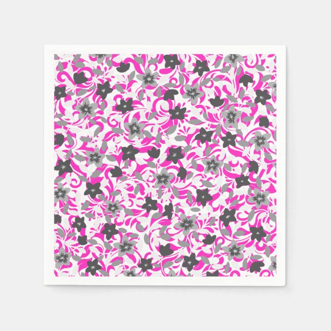 Guardanapo De Papel Flores abstratas rosa cinza branco fofas (Frente)