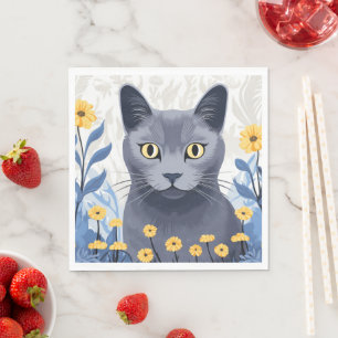 Guardanapo De Papel Flores Amarelas do Gato Azul Russo