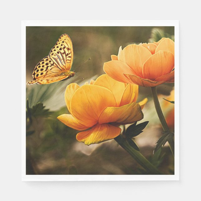 Guardanapo De Papel Flores amarelas ouros e borboletas (Frente)