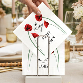 Guardanapo De Papel Flores Arqueadas de Papoula Vermelha Casamento Mod