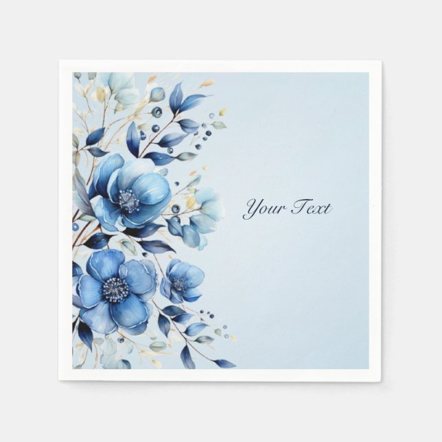 Guardanapo De Papel Flores Azuis de Aquarela Napkins (Frente)