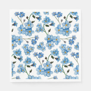Guardanapo De Papel Flores azuis de cor aquosa. Padrão de cinta flora