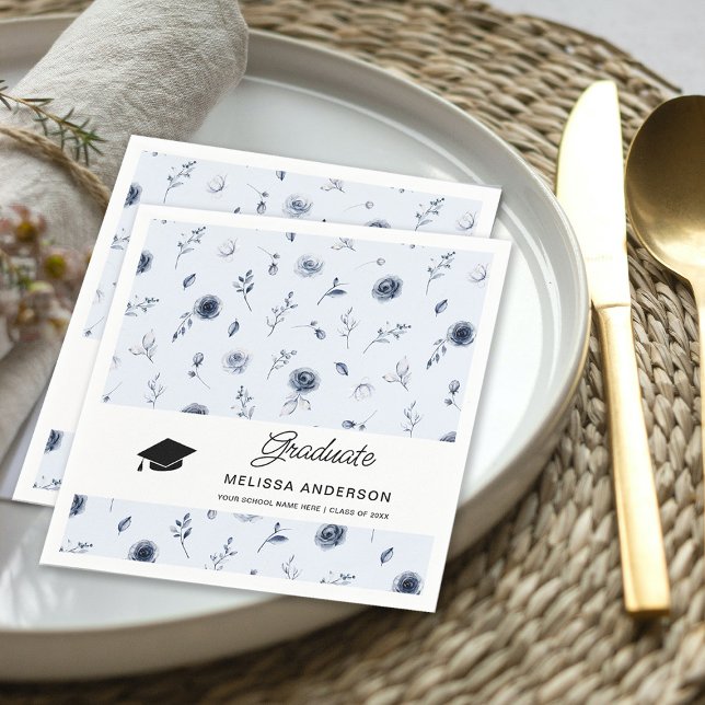 Guardanapo De Papel Flores Azuis Marinho de Gradução (Criador carregado)