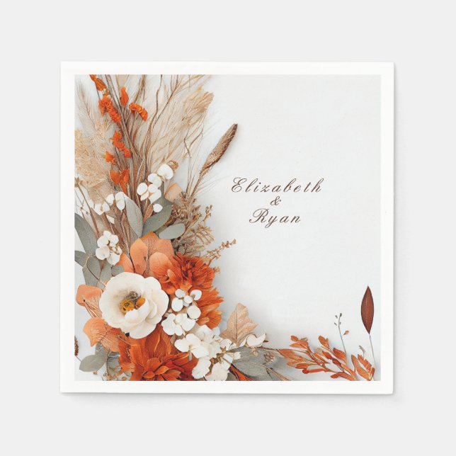 Guardanapo De Papel Flores Boho Outono, Casamento de Outono   (Frente)