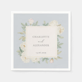Guardanapo De Papel Flores brancas de aquarela, casamento azul claro