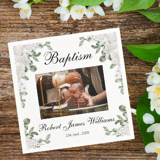 Guardanapo De Papel Flores Brancas de Fotografias Personalizadas, Escr