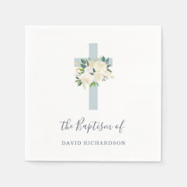 Guardanapo De Papel Flores brancas e cruzes azuis | Boy Baptism