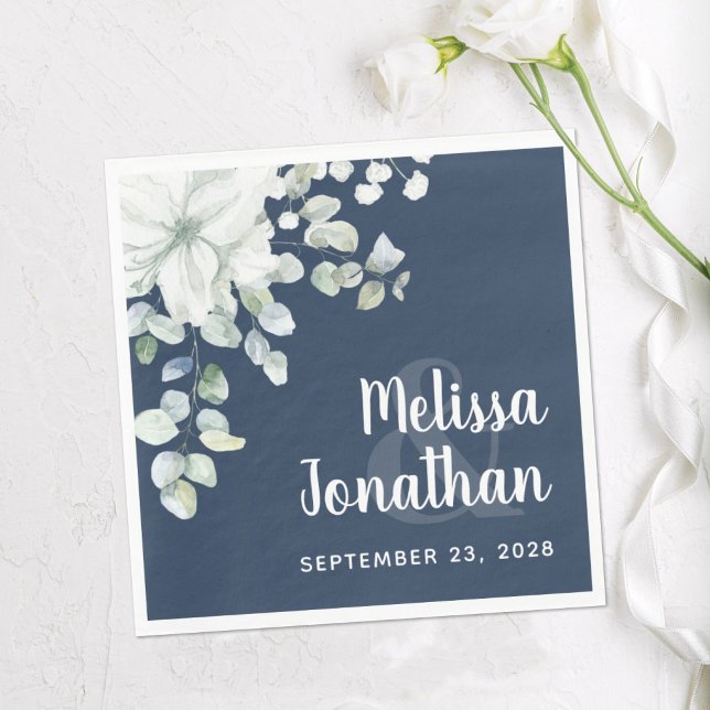 Guardanapo De Papel Flores brancas florais aquarela romântica casament (Criador carregado)