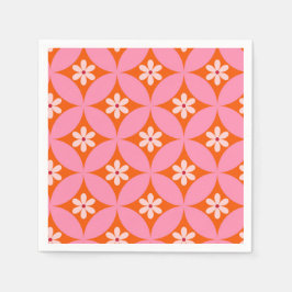 Guardanapo De Papel Flores brancas no padrão dos círculos cor-de-rosa 