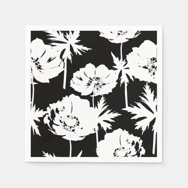 Guardanapo De Papel Flores brancas no preto. (Frente)