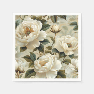 Guardanapo De Papel Flores brancas sobre fundo creme.