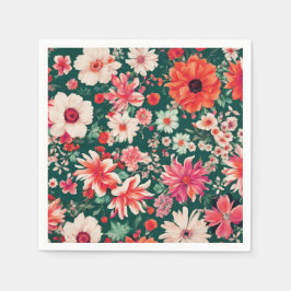 Guardanapo De Papel Flores Brancas Vibrantes, Vermelhas Rosa e Delicad