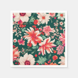 Guardanapo De Papel Flores Brancas Vibrantes, Vermelhas Rosa e Delicad
