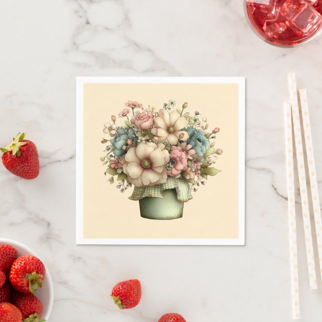 Guardanapo De Papel Flores Caprichosas em um Vaso de Planta Cute (Insitu)