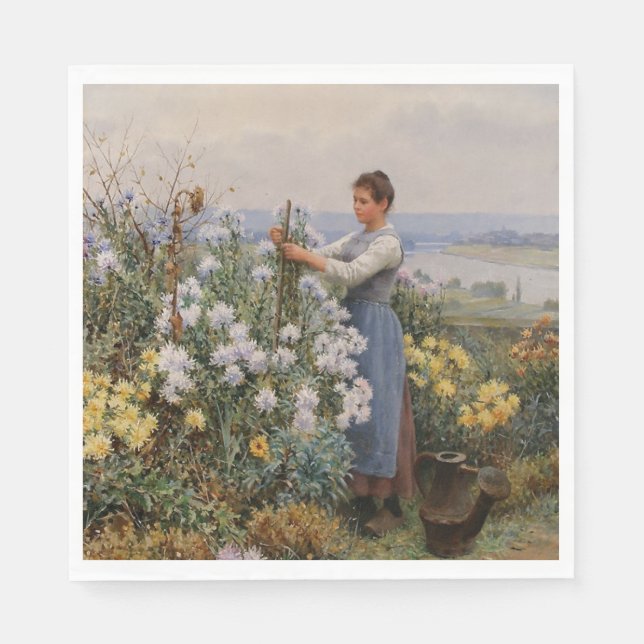 Guardanapo De Papel Flores Chrysanthemum (Garota no Jardim) (Frente)